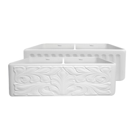 Whitehaus Rvrsbl Dbl Bowl Sink W/ A Swirl Design Front Apron On One Side, Wht WHFLGO3318-WHITE